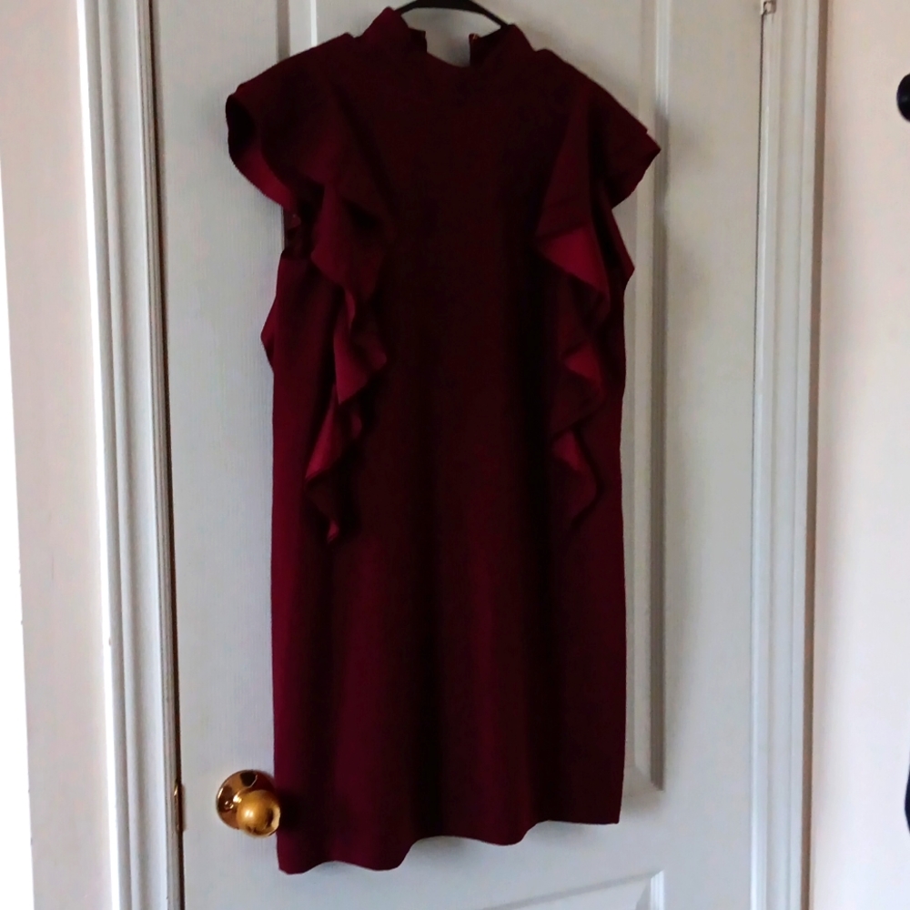 Kate Spade satin crepe flutter sleeve dress NWT Burgundy - Picture 2 of 9